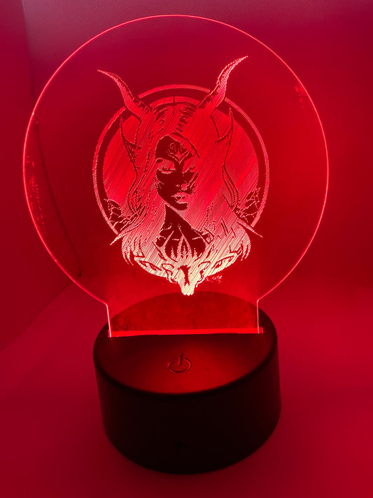 Engraved acrylic devil woman LED light