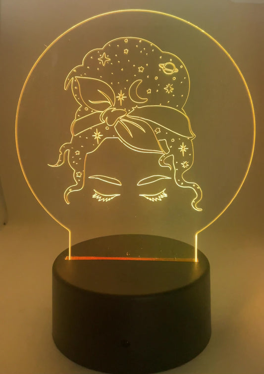 Messy Space Bun Engraved Acrylic LED Light